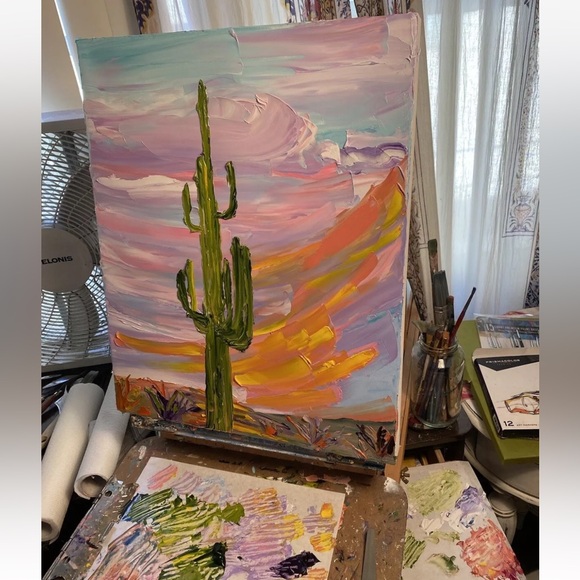 ORIGINAL ARIZONA Cactus Desert Oil Painting Impressionism Contemporary LARGE - Picture 9 of 9
